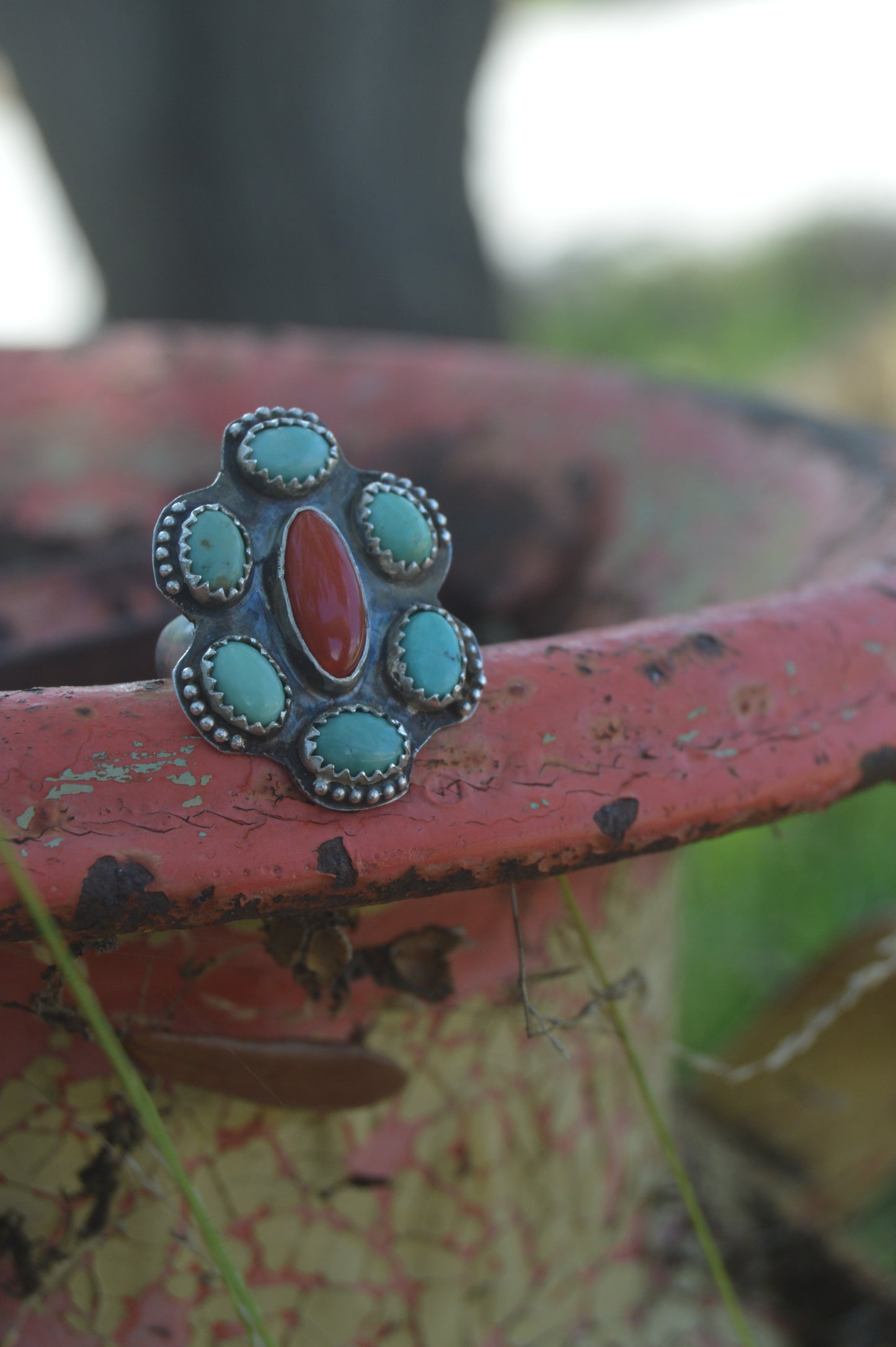Rosarita and turquoise flower ring size 6.25