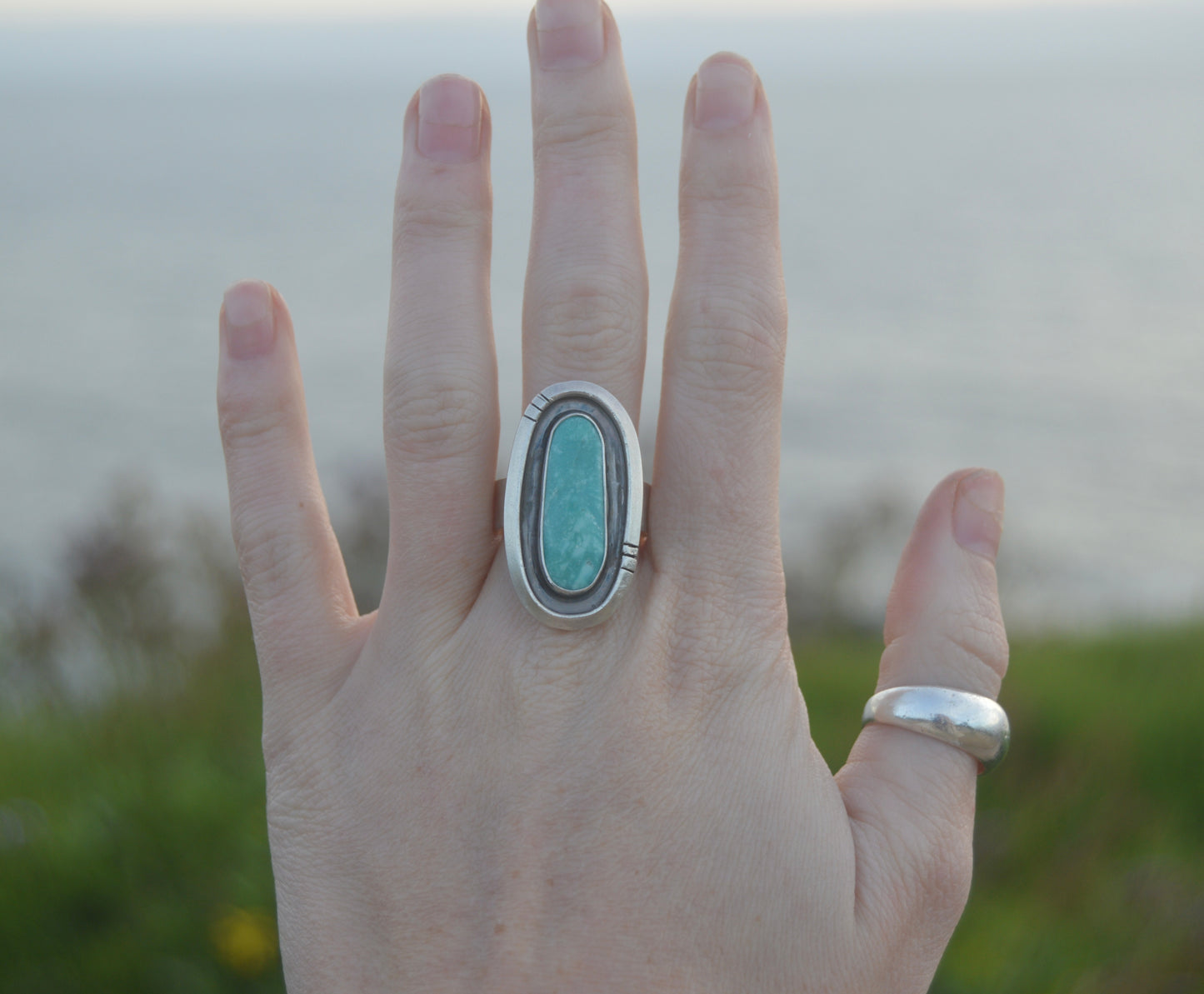 Thick Turquoise shadowbox ring size 8