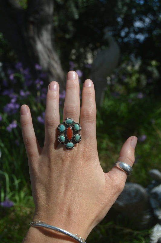 Rosarita and turquoise flower ring size 6.25