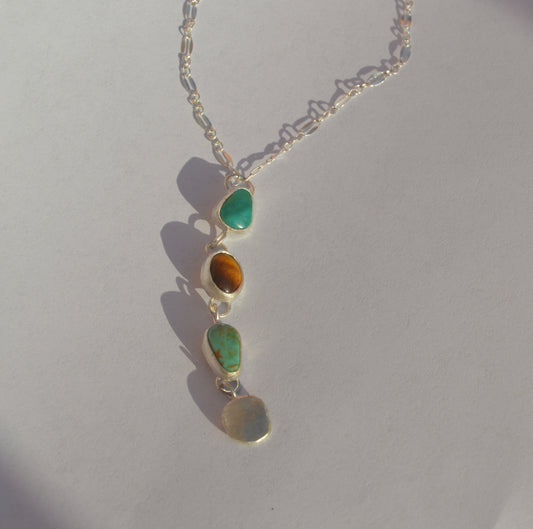 Turquoise and Tigers Eye Drop Necklace